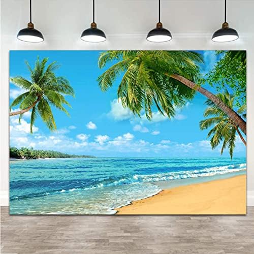 קיץ טרופי הוואי דקל עץ או חוף צילום תפאורות 7 * 5 רגל כחול ים שמיים שמש לואאו מסיבת תמונה רקע חתונה כלה מקלחת