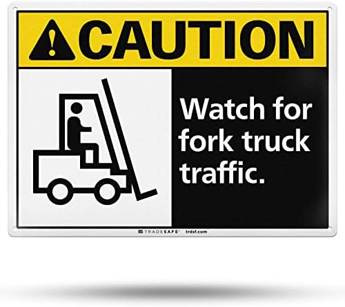 TradeSafe צפה בתמרור של משאיות מזלג, שלט זהירות, שלט בטיחות אלומיניום התקנה מהיר, משקף קל, עמיד