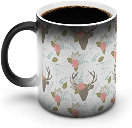 צבי ופרחים יצירתי שינוי צבע קרמיקה קפה כוס חום שינוי ספל מצחיק עבור בית משרד