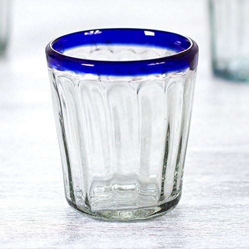 נוביקה מנופח ביד כחול רים ממוחזר זכוכית מיץ משקפיים, 10 עוז 'קצר קובלט גרוב'