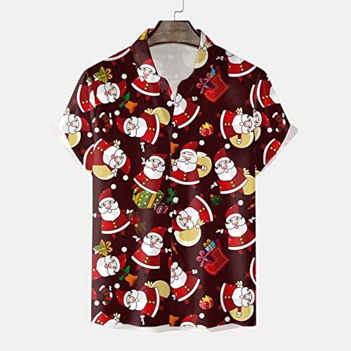 כפתור חג המולד של Wocachi גברים מטה חולצות שרוול קצר חולצה הוואי גרפית מצחיקה חג המולד של מסיבת