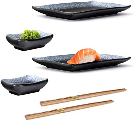 מכירות שמחות HSSS-Blkred, סגנון יפני 6 חלקים סושי מושלמים לשתי צלחות סושי קרמיקה, מנות רוטב,