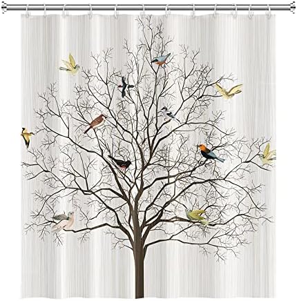 Dorcev 48x72 אינץ 'ציפורים חמודות וילון מקלחת ענפי וילון מקלחת עץ מעופפים וישיבה ציפורים על ענף העץ