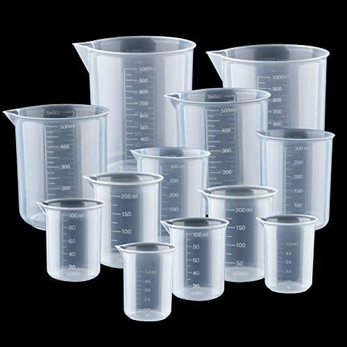קופיי 12 יחידות כוסות פלסטיק כוסות פלסטיק מדורגות כוסות מדידה רב תכליתיות ברורות כוסות ערבוב אפוקסי,