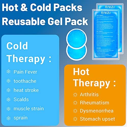 חפיסות קרח ג'ל קרות חמות לשימוש חוזר, Rakzu 4 חבילות ג'ל אריזות קרח לפציעות רגילות עגולות אריזות