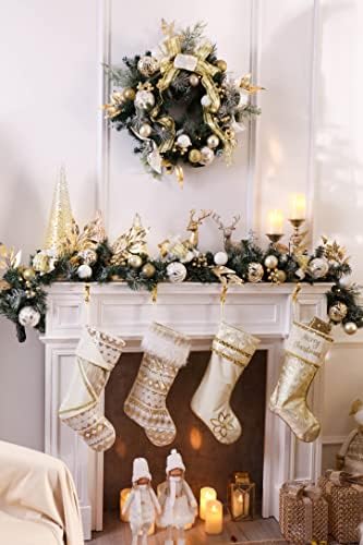 Valery Madelyn לבן זהב לבן חבילה לקישוט חג המולד 24CT קישוטים לכדור חג המולד + חצאית עץ חג המולד בגודל