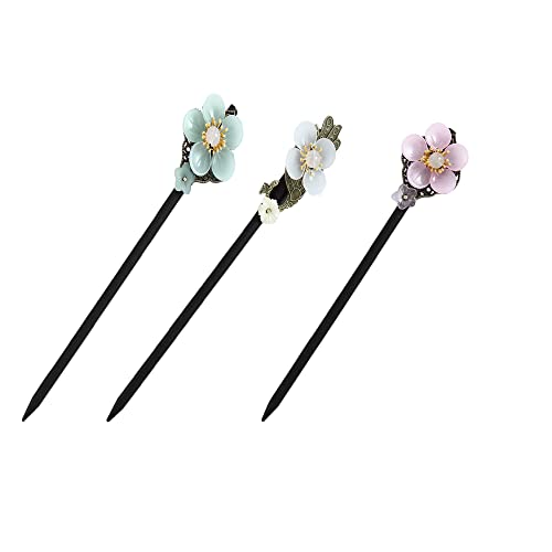 סיני מסורתי פרח שיער מקלות בציר עץ סיכת ראש זיגוג פרח שיער מקלות אכילה פרח שיער סטיילינג סיכות עבור