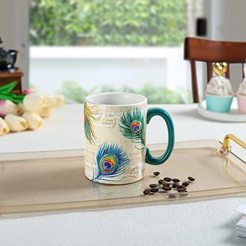נוצות טווס נימפה ספל קפה כוס קרמיקה ספלי קפה עם ידית גדול תה כוס אישית מתנה 18 עוז/550 מ