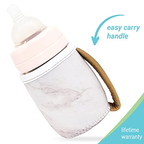 שרוול בקבוק זכוכית לתינוק 4 עוז עד 5 עוז לשימוש חוזר עם ידית מחזיק ניאופרן לחות, כיסויי מבודד אחיזה
