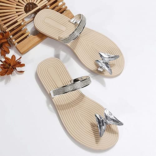 חוף סנדלי נשים אופנתי קיץ כפכפים אופנה ריינסטון פרפר שטוח כפכפים להחליק על סנדלי נעל