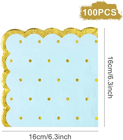 100 חבילות מפיות מסולסלות כחולות עם קצוות נייר כסף זהב ונקודות למקלחת תינוקות כלה וילד, פסחא, טבילה,