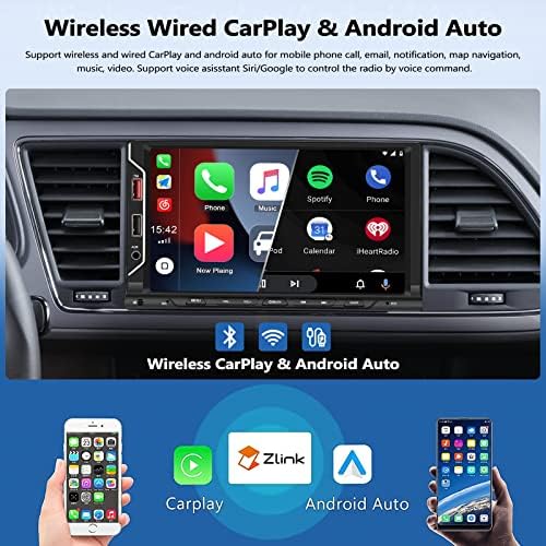 מקלט אודיו רדיו רדיו DIN כפול תואם ל- Carplay אלחוטי, Android Auto, קישור מראה, סטריאו מסך מגע מלא