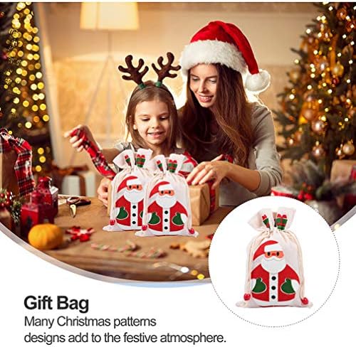 שקית מתנה לבנה של קאבילוק 6 יחידות שקיות מתנה לחג המולד עם איש שלג ודפוס סנטה קלאוס כותנה שקיות סוכריות