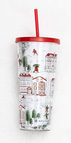 כוס חג המולד חמודה עם מכסה וקש, כוס 24 גרם, כוס מבודדת, כוס נסיעות קיר כפולה, בקבוק מים פלסטיק לשימוש