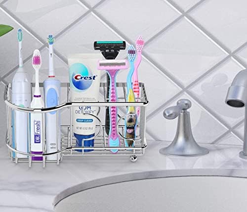 מכספת בית פשוט תלויה ראש מקלחת מארגן קאדי + רב-פונקציונלי 6 מחזיק מברשת שיניים, כרום