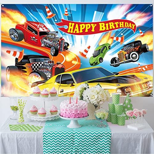 קישוטי מסיבת יום הולדת של מכונית חמה מכונית חמה מכונית מירוץ ליום הולדת מסיבת יום הולדת רקע באנר לבנים