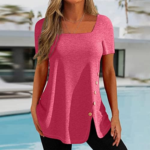 נשים של קיץ חולצות אופנה מזדמן מוצק צבע קצר שרוול כפתור עגול צוואר רופף חולצה למעלה חולצות