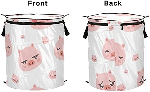 חזירים חמודה ורוד פופ -אפ פמר כביסה עם מכסה רוכסן סל כביסה מתקפל עם ידיות מארגן בגדי סל אחסון מתקפל