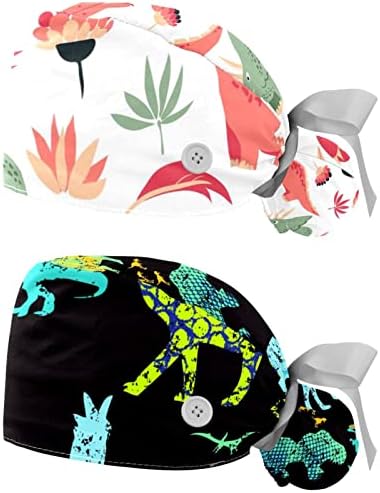 2 חתיכות כובע קרצוף דינוזאור ורוד עם כפתורים ועניבת סרט לנשים