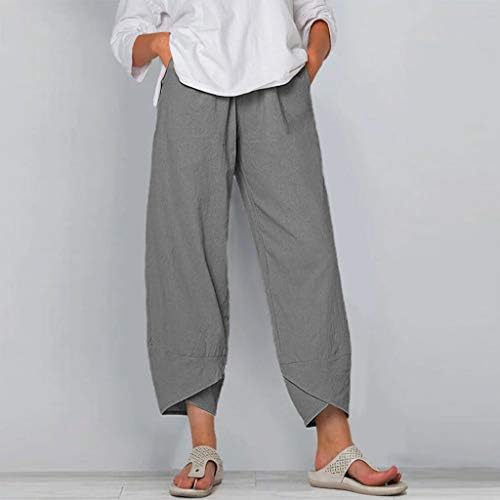 מכנסי פשתן כותנה לנשים מכנסי חוף אלסטיים אלסטיים מזדמנים מכנסי חוף רגליים מרגיעים מכנסי טרנינג