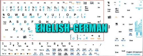 גרמנית אנגלית נטבוק מקלדת מדבקות על רקע לבן