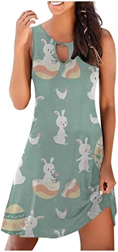 Ruziyoog שמלת מיני קצרה לנשים ארנבות מודפסות שמלות טנק חור מפתח מודפסות