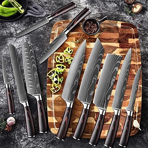 סכין סט, 10 יחידות סכין סט סכיני מטבח לייזר דפוס יפני סנטוקו סכין קליבר חיתוך שירות סכין חיתוך ירקות מטבח