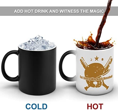 לאכול שינה אימון בייסבול קרמיקה קפה ספל חום רגיש שינוי צבע כוס עם ידית