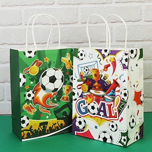 12 חתיכות שקיות מתנת מסיבת כדורגל שקיות סוכריות כדורגל שקיות גודי עם ידית לילדים, כדורגל כדור נושאים לטפל