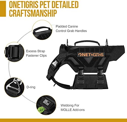 OneTigris X-ARMOR טקטי רתמת כלבים אפוד מול אבזמי מתכת, ללא דליפה ללא דליפה ללא מעצורים לכלבי XL בינוניים,