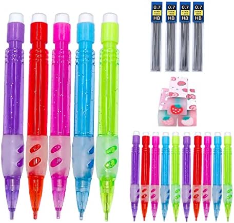 סט עפרונות מכניים של לופורו מיני, עפרונות אוטומטיים של 15 יחידות עם 3 מחקים תותים חמודים, 4 צינורות 0.7 ממ עיפרון