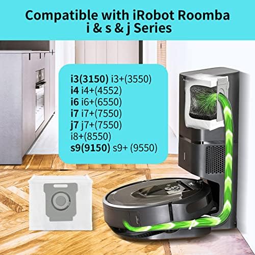 Ricoreich 12 שקיות ואקום אריזות תואמות לשקיות iRobot Roomba I & S & J Series I3 I3+/I4 I4+/I6 I6+/I7 I7+/I8+/J7