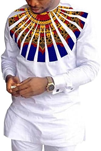 תלבושת אפריקאית של 2 חלקים אפריקאית חולצה דפוס שרוול ארוך ומכנסיים קבעו כותנה כותנה מסורתית אימונית S-4XL