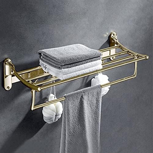 מתלה מגבת אומון מתלה מגבות אמבטיה, מחזיק מגבת זהב מתקפל פליז, מחזיק מגבת רחצה קבועה מתקפלת, מדפי אמבטיה חומרת