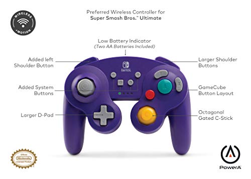 Powera Wireless GameCube Controller עבור Nintendo Switch - Purple & Mario + Rabbids Sparks