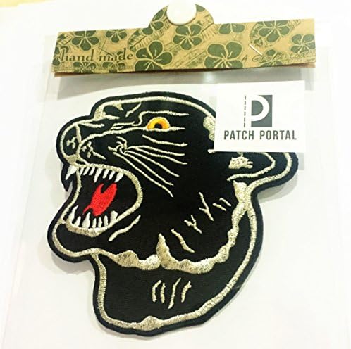 סמל ראש פנתר לוגו טייגר שחור 4.5 אינץ 'טלאי רקמה DIY דקורטיבי חיה דקורטיבית תג חיות בר רקום תפור תפור