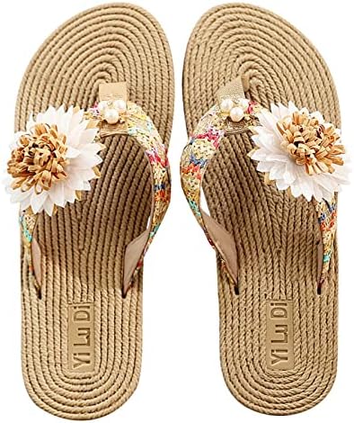 נעלי בית לנשים קיץ בחוץ ללבוש חופשה חוף הים אופנה מזדמן פרח קליפ אצבע נעלי חוף שטוחות כפכפים