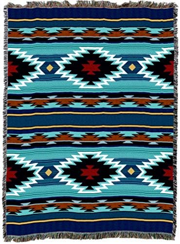 אורגים כפריים טהורים שמיכת Balpinar XL - Southwest Indian American השראה - זריקת שטיח מתנה ארוג מכותנה