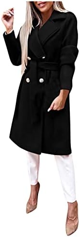 מעילי Cokuera לנשים אופנה סתיו ז'קט תעלה אלגנטי עם חגורות קלאסיות בצבע אחיד דש ארוך טוויד מעילי חוץ.