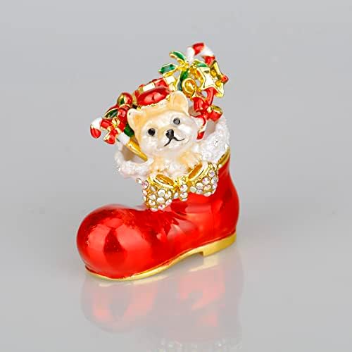 Sevenbees של כלב המגף של סנטה פסלון קופסאות תכשיטים דקורטיביים צבועים ביד קישוטים לחג המולד קופסאות