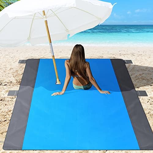 שמיכת חוף פופצ'וזה עם חור מטריה, מחצלת חוף ללא חול 108 x85.2 עבור 7 אנשים, שמיכת חוף ניילון גדולה במיוחד