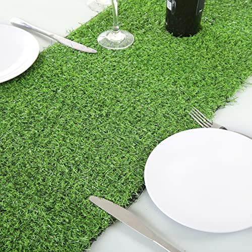 Zerenfy 2 חבילות דשא ירוק שולחן שולחן רץ ירק מזויף דמוי דמויי גן מלאכותי כדורגל פטריות תה גולף ליום הולדת קישוטי