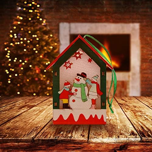 Nuobesty מיני פנסים בית חג מולד עץ עץ, עץ חג המולד קישוטים תלויים עם איש שלג, מיני זוהר קישוטי