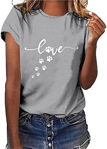 נשים כלב חולצת כפה כלב אמא צמרות חובב כלבים חמוד טי גרפי גרפי צווארון קז'ן חולצות שרוול קצר