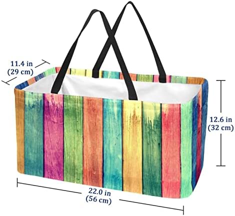 סל קניות לשימוש חוזר תבנית עץ צבעונית ניידת שקיות מכולת פיקניקיות פיקניק תיק קניות סל כביסה