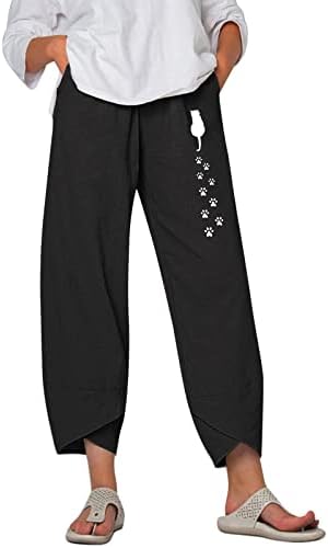 מיאשוי כותנה מכנסיים לנשים מקרית פטיט נשים מוצק מכנסי קז ' ואל מודפס מכנסיים אלסטי מותניים כיסים זיעה מסלול
