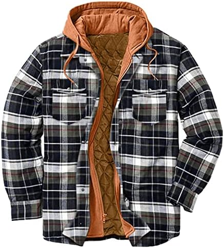 חולצות מעילים משובצים של UBST לגברים פלוס גודל, רוכסן מעיל ברדס עם כותנה חורפית רוכסן רוכסן משוחרר משוחרר.