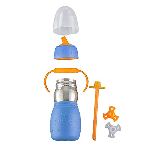 קיד בסיקס מדיח כלים בטוח להמרה קש או קש 2 כוס נירוסטה לתינוקות / פעוטות, חינם, כחול, 7 על 4.5 על 7.5, 11