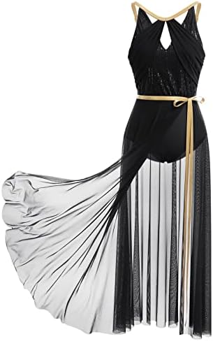 שמלת ריקוד לירית של Afavom לנשים תלבושת ריקוד עכשווית נצנץ בלט בלט + חצאית ארוכת עטיפה אריזת תלבושת