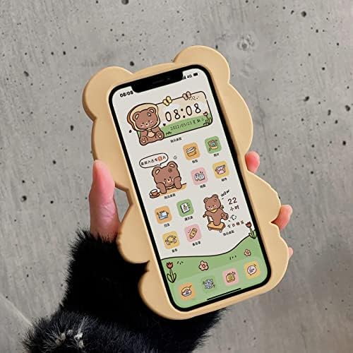 מקרי טלפון של yatchen kawaii לאייפון 14 פרו מקס, חמוד תלת מימד דוב קריקטורה מכסה טלפון סיליקון רך חלוק